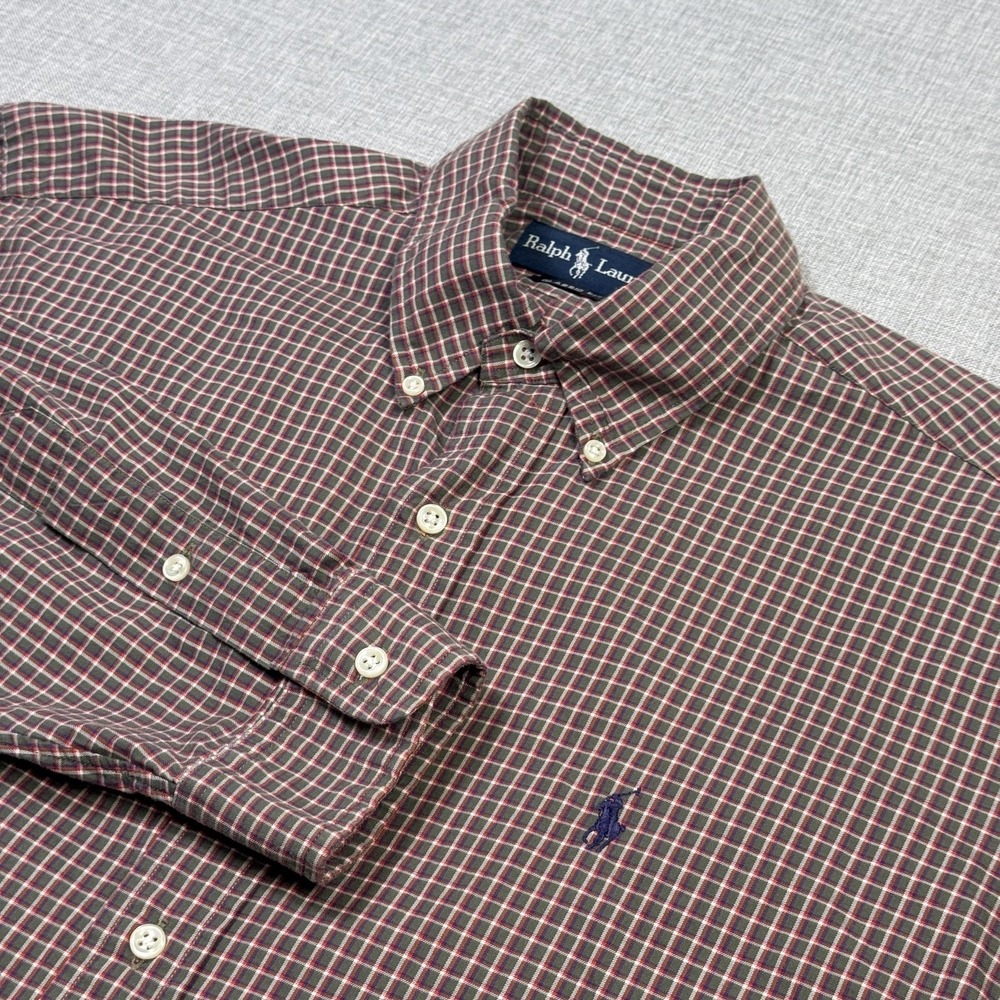 Ralph Lauren Button-Up Shirt Mens Large Red Check Long Sleeve Cotton Classic Fit